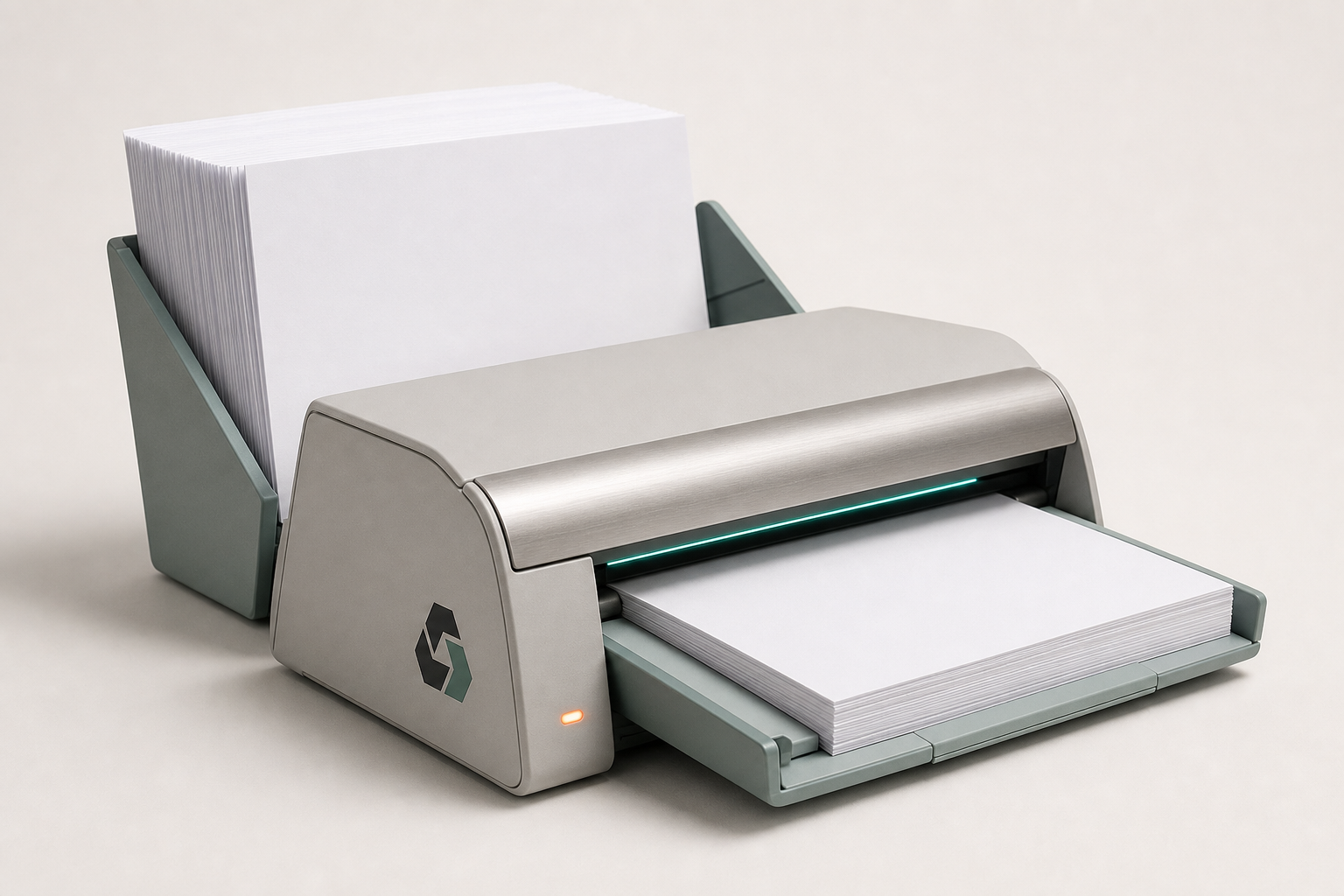 Document tray feeding a matte scanner unit: batch pipeline at volume